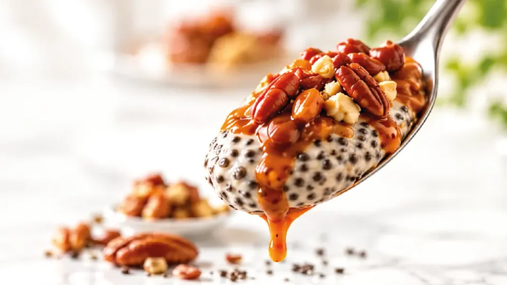 Spoonful of layered Sembré chia pudding