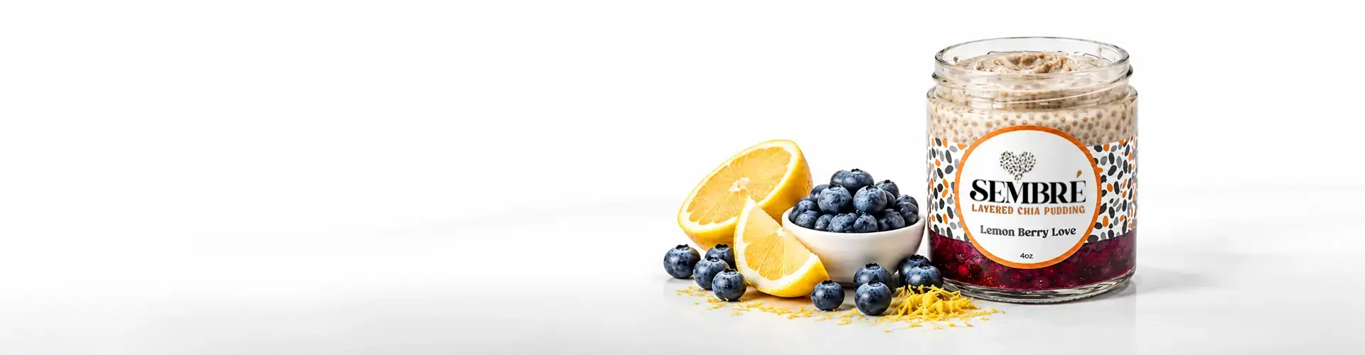 Sembré Lemon Berry Love layered chia pudding with lemon and blueberries