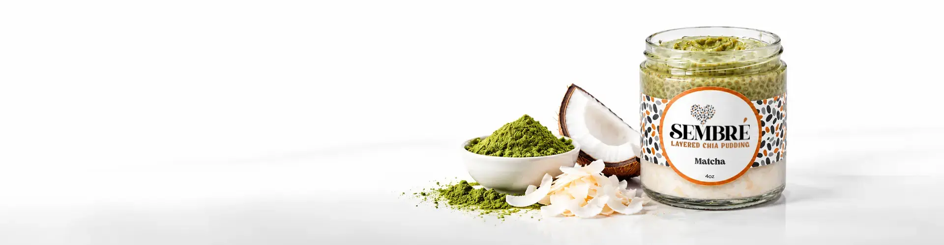Sembré Matcha layered chia pudding with matcha and coconut