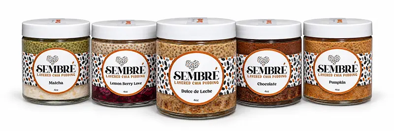 Five flavors of Sembré layered chia pudding